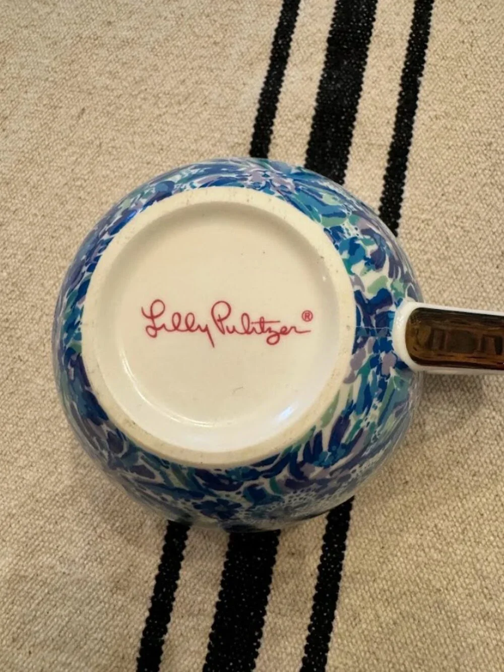 Lilly Pulitzer - Ceramic Mug - 12oz - Blue Floral - Gold Handle - Tea Coffee Cup
